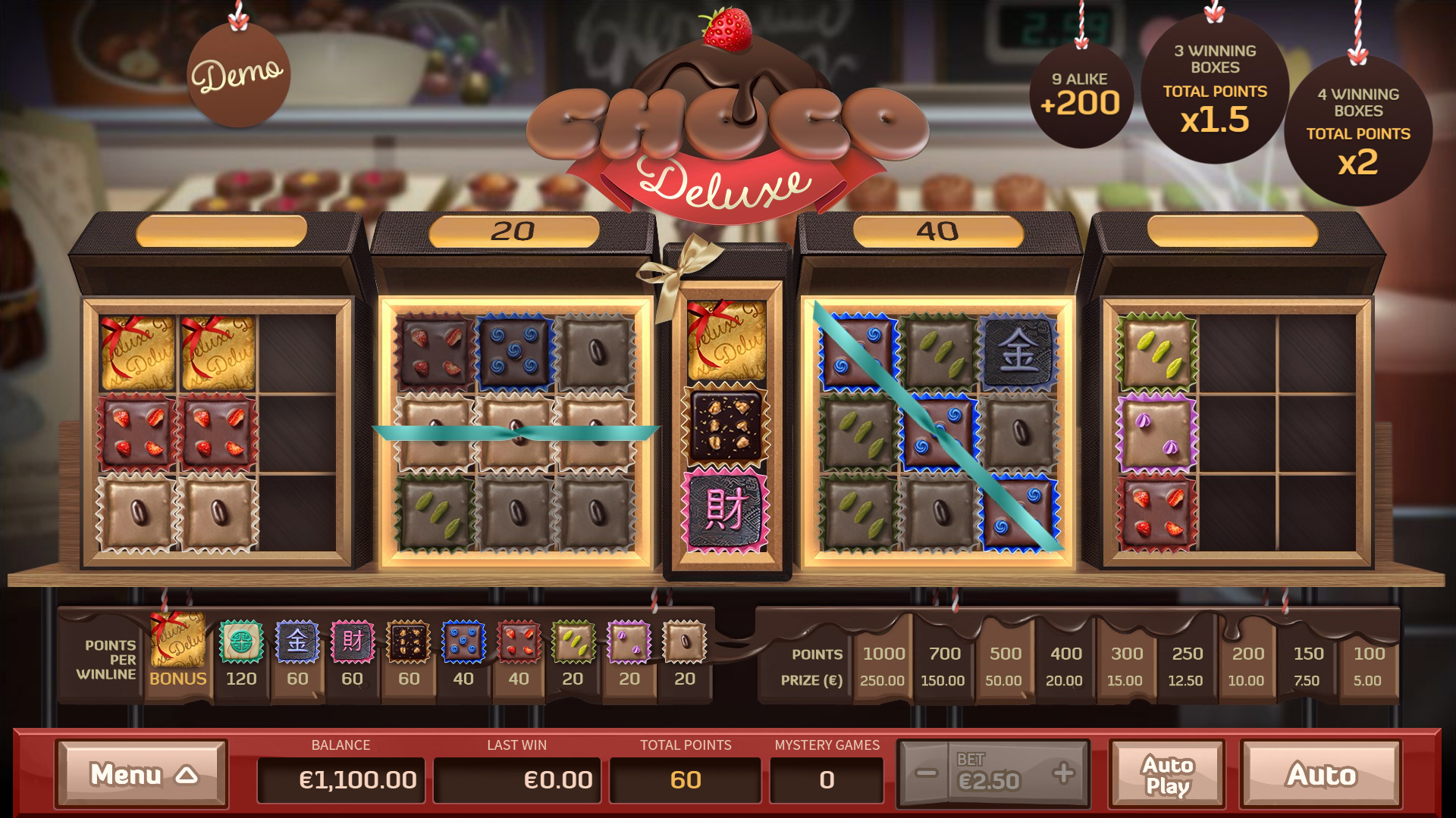 Choco Deluxe interface on betFIRST Casino