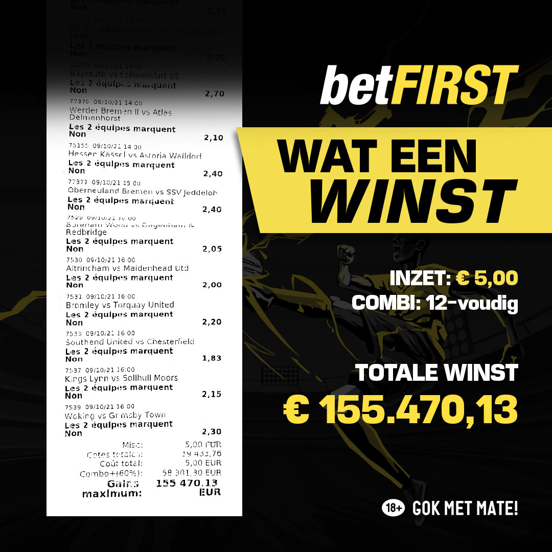 Big winner wint met vijf euro inzet ruim 155.000 euro bij betFIRST